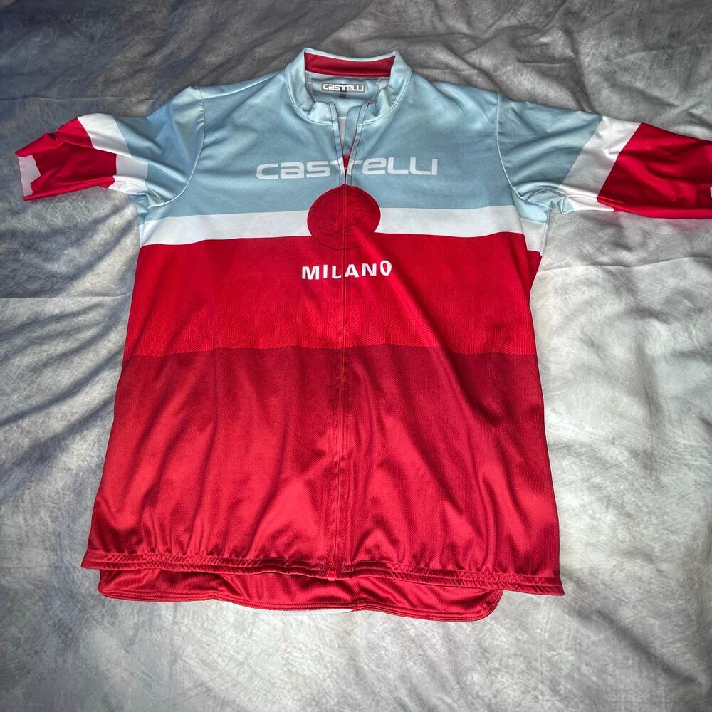Castelli Cycling Jersey Women 2XL Fits Med-Lg Full Zip Red Blue Short Sleeve